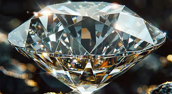 Błyszczący diament minerał, oszlifowany i lśniący, odbija światło w fascynujący sposób. Jego geometryczne fasetki tworzą hipnotyzujący wzór.