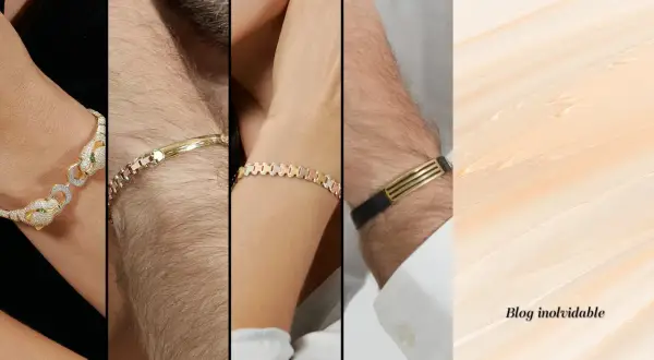 Pulsera oro eslabones: un diseño de pantera con diamantes, una pulsera de oro para hombre y otra tricolor.
