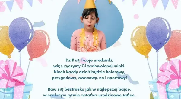 Urodzinowe życzenia dla dziewczynki: dmuchanie świeczek na torcie, balony i prezenty. Niech każdy dzień będzie kolorowy i pełen radości!
