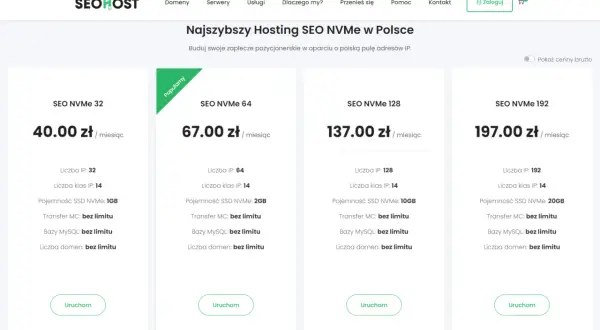 Oferta hostingu SEO NVMe w Polsce. Wybierz pakiet od 32 do 192 IP, z nieograniczoną liczbą domen.