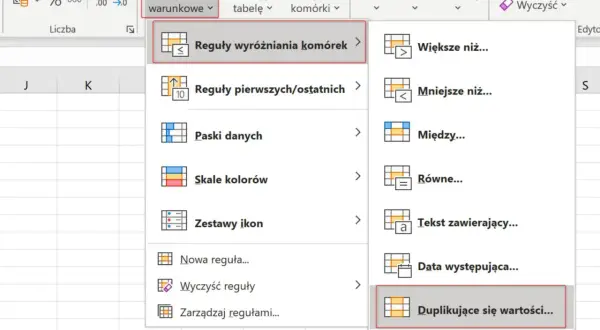 Excel: Formatowanie warunkowe > Reguły wyróżniania komórek > Duplikujące się wartości. Pomaga to usunąć duplikaty w arkuszu.