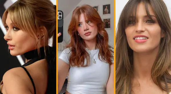 Tres mujeres con estilos de cabello diferentes, todas luciendo un favorecedor flequillo cortina.