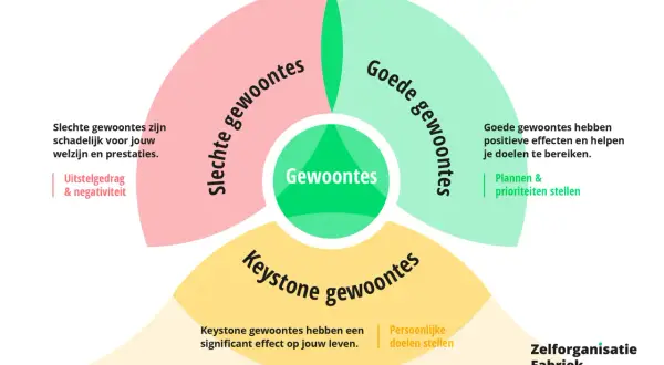 Diagram over gewoontes: slechte, goede en keystone. Werken aan jezelf door positieve gewoontes te ontwikkelen.