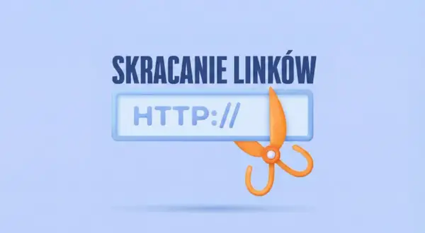 Skracanie linków z własną nazwą. Pomarańczowe nożyczki przecinają pole tekstowe z napisem "HTTP://".
