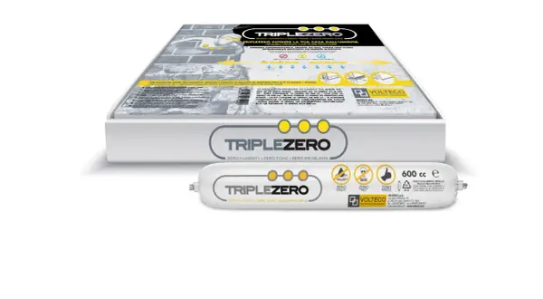 Una confezione e un tubetto di malta strutturale Triplezero, ideali per proteggere le case dall'umidità.