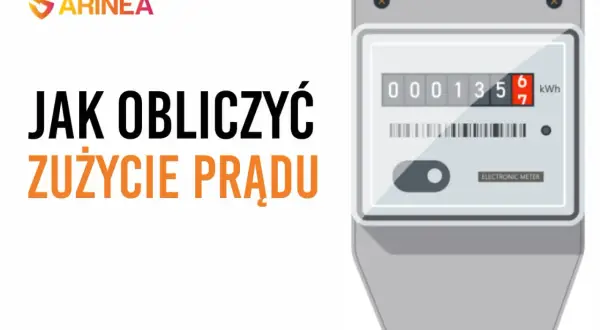 Jak obliczyć zużycie prądu? Grafika przedstawia licznik energii elektrycznej z wyświetlaczem pokazującym 000135,6 kWh.