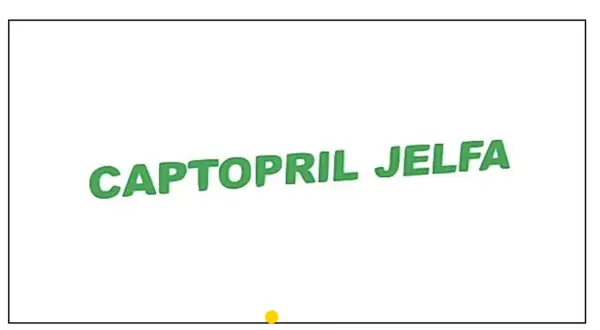 Napis CAPTOPRIL JELFA w kolorze zielonym, lekko nachylony.