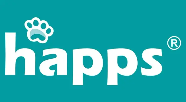 Logo Happs z łapą, symbolizujące naturalne produkty dla zwierząt.