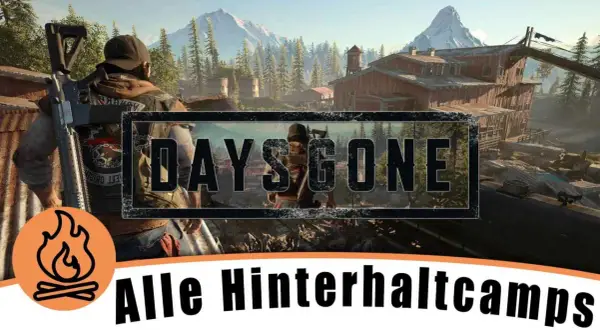 Deacon St. John im Spiel Days Gone, bereit für alle Hinterhaltcamps. Berge und eine verlassene Siedlung im Hintergrund.