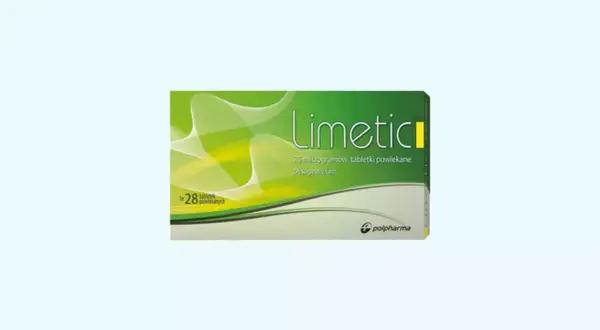 Opakowanie leku Limetic, zawierające 28 tabletek powlekanych.