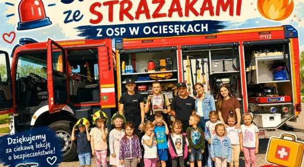 Mistrzowie internetu, czyli strażacy z OSP w Ociesiękach, dzielą się wiedzą z dziećmi. Uczą się o bezpieczeństwie i pierwszej pomocy.