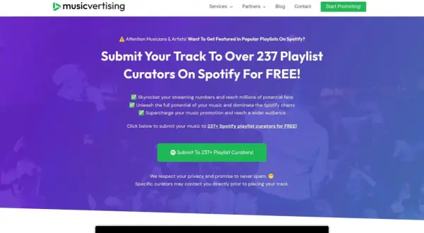 Submit your music to 237+ Spotify playlist curators for FREE! Boost your streams and reach new fans with expert playlist curators.