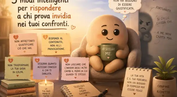 5 modi per rispondere a chi ti fa sentire sbagliata: non giustificarti, rispondi al contenuto, non trasformare gioia in colpa, osserva chi svaluta, non farti cambiare dall'invidia altrui.