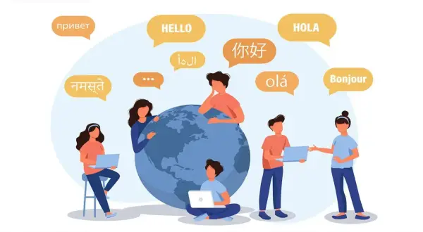 Personas conectadas globalmente, aprendiendo idiomas y descubriendo sus beneficios.
