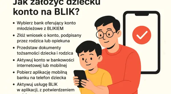 Ojciec i syn zakładają konto na BLIK. Dowiedz się, od ilu lat można mieć BLIK dla dziecka.