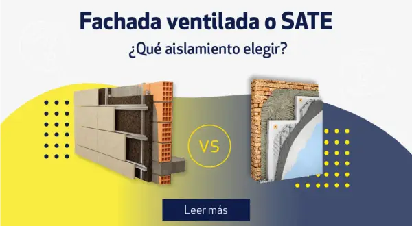 Comparativa de fachadas ventiladas y SATE, mostrando el revestimiento exterior térmico y sus capas.