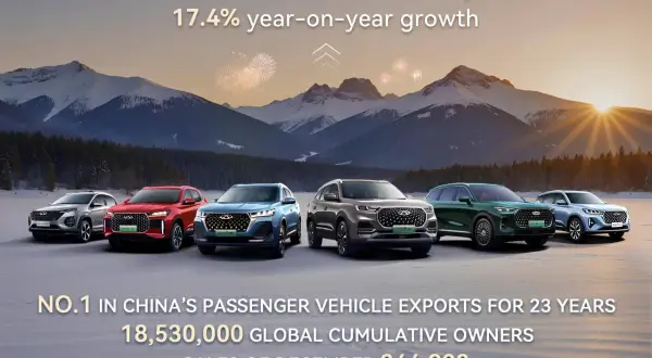 Cinque SUV Chery di vari colori, tra cui rosso, blu e verde, parcheggiate su una superficie ghiacciata con montagne innevate e tramonto sullo sfondo.