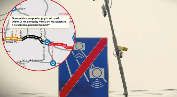 Nowy odcinkowy pomiar prędkości na A2 między Mińskiem Mazowieckim a Kałuszynem. Uważaj na kamery!
