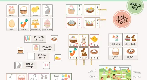 Fichas de pascua para primaria: huevos, conejos, cestas y pollitos para aprender jugando. ¡Actividades divertidas!