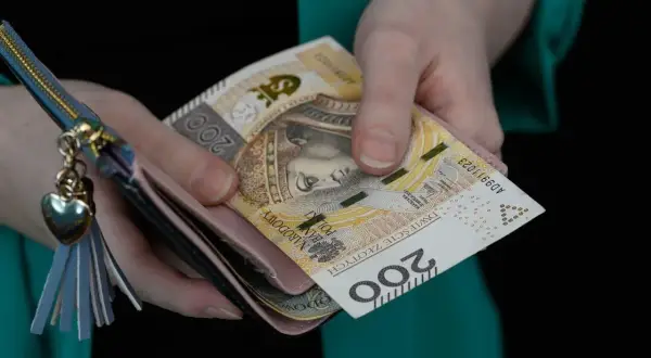 Ręce trzymają portfel z banknotami 200 zł. Ile wynosi rodzinne wsparcie?