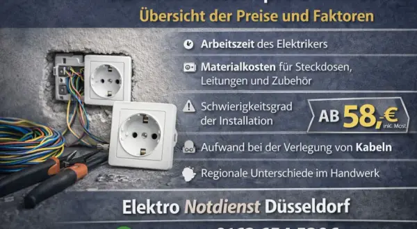 Elektriker Kosten pro Steckdose: Übersicht über Arbeitszeit, Materialkosten und Installationsaufwand. Steckdosen einbauen ab 58€.