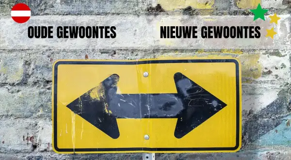 Verlaat oude gewoontes, omarm nieuwe. Hoe lang duurt het voordat iets een gewoonte is? De pijl wijst de weg.