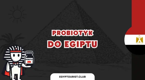 Faraon trzyma buteleczkę probiotyków. Zastanawiasz się, jaki probiotyk przed wyjazdem do Egiptu będzie najlepszy?