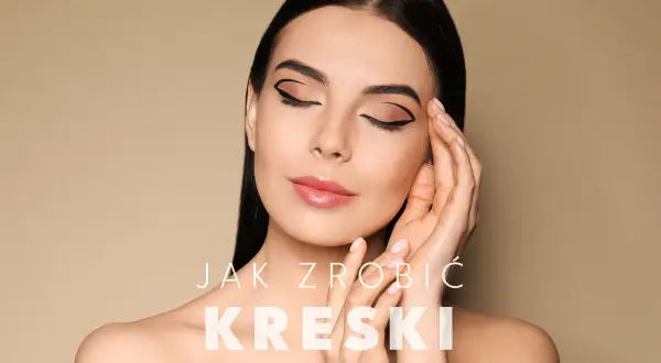 Kobieta z perfekcyjną kreską eyelinerem na oku, delikatnie dotyka twarzy.