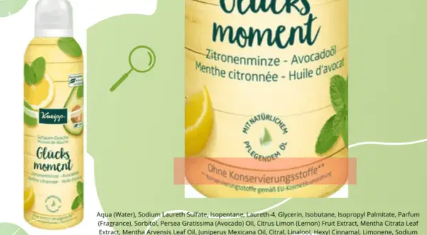 Kneipp Glücksmoment Schaum-Dusche mit Zitrone & Avocado. Inhaltsstoffe wie Sodium Anisate sorgen für ein erfrischendes Duscherlebnis.