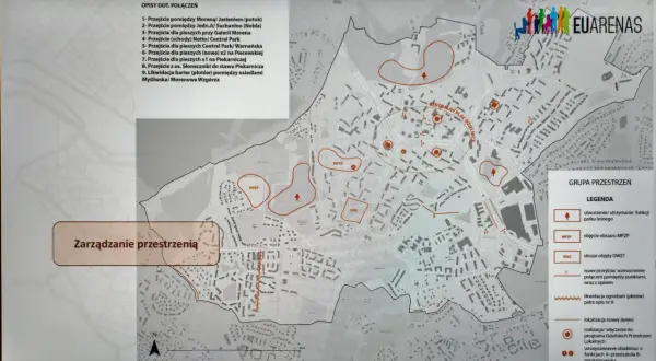 Mapa planistyczna Gdańsk Morena z zaznaczonymi przejściami, MPZP i terenami zielonymi.