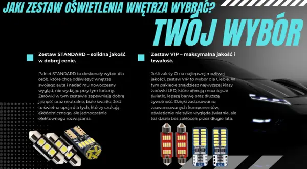 Zestawy żarówek do wnętrza samochodu: STANDARD dla oszczędnych i VIP dla wymagających.