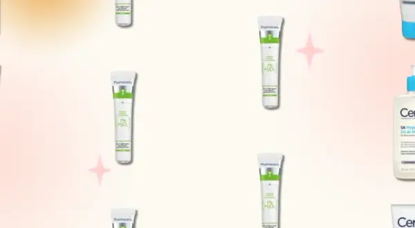 Kilka produktów do pielęgnacji skóry, w tym CeraVe i Pharmaceris, na jasnym tle z gwiazdkami.