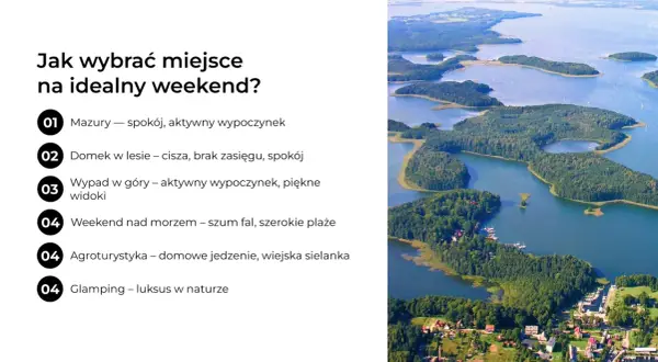 Malownicze miasto nad jeziorem, otoczone zielenią i wodą, idealne na weekendowy wypoczynek.