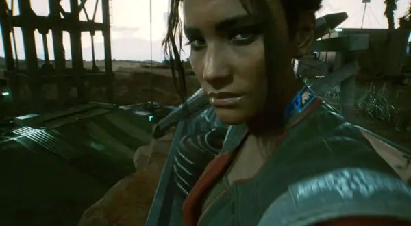 Panam Palmer aus Cyberpunk 2077, ein Blick, der mehr verspricht als nur eine Romanze.