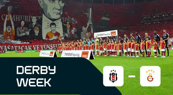 Piłkarze BJK i Galatasaray przed meczem. Na trybunach ogromny transparent z Atatürkiem i hasłem "Cumhuriyet". To wielki dzień dla tureckiej piłki!
