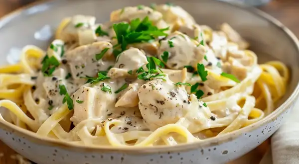 Krämig kycklingpasta med färsk persilja, ett perfekt kycklingpasta recept för en snabb och god middag.