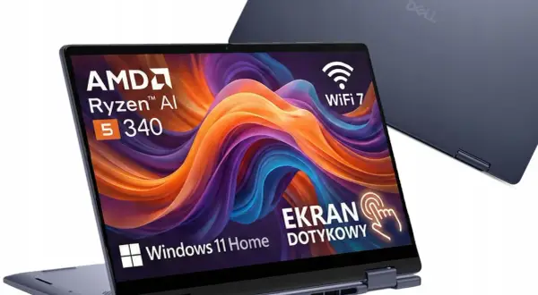 Laptop Dell z ekranem dotykowym, procesorem AMD Ryzen AI 5 340, Wi-Fi 7 i systemem Windows 11 Home. Elegancki, czarne si.