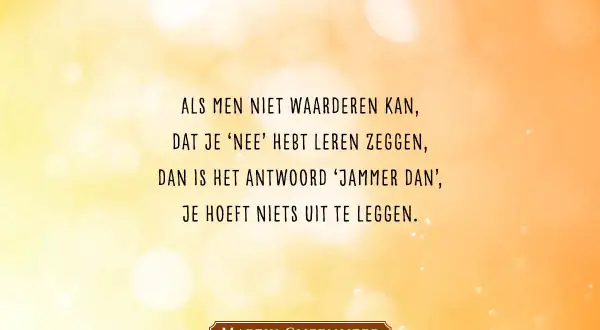 Als je niet gewaardeerd wordt, leer 'nee' zeggen. Loslaten familie quotes negatief. Dan is het antwoord 'jammer dan', je hoeft niets uit te leggen. Martin Gijzemijter.