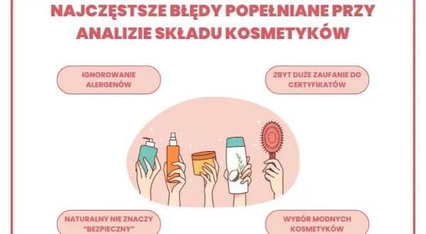 Najczęstsze błędy przy analizie składu kosmetyków: ignorowanie alergenów, zbytnie zaufanie do certyfikatów, naturalny nie znaczy bezpieczny, wybór modnych kosmetyków.