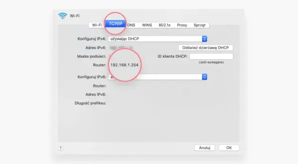 Ustawienia TCP/IP. Router ma adres 192.168.1.254. Jak sprawdzić czy mam publiczne IP?