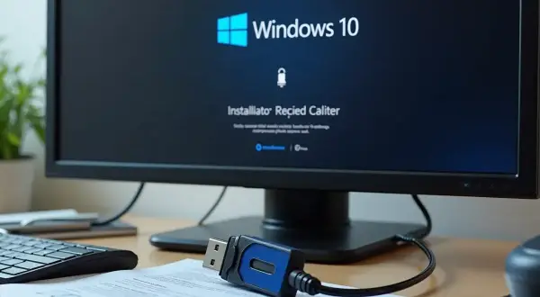 Rozpoczynam instalowanie Windows 10 z pendrive'a. Ekran monitora pokazuje logo i komunikat.