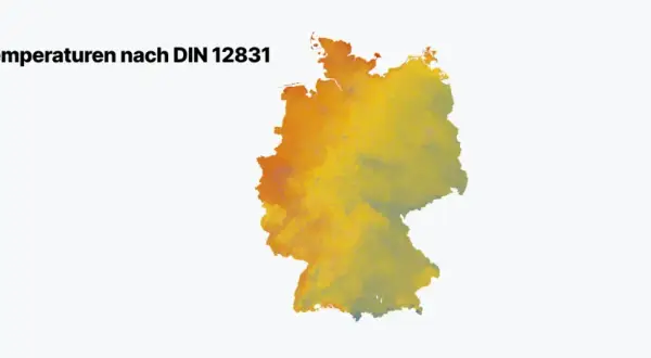 Klimakarte Deutschlands mit Norm-Außentemperaturen nach DIN 12831, wichtig für die heizlastberechnung.