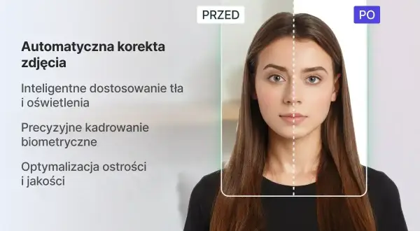 Idealne miejsce, gdzie zrobić zdjęcie do dowodu. Automatyczna korekta, inteligentne tło i oświetlenie, precyzyjne kadrowanie.