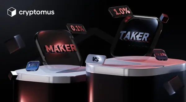 Zwei Podeste mit den Aufschriften "MAKER" und "TAKER" stehen sich gegenüber. Kleine Schilder mit Prozentangaben schweben darüber.
