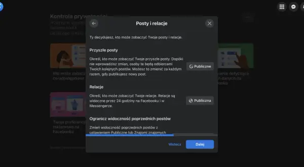 Ustawienia prywatności na Facebooku: kontrola nad tym, kto widzi Twoje posty i relacje. Możesz zarządzać widocznością przyszłych i poprzednich publikacji.