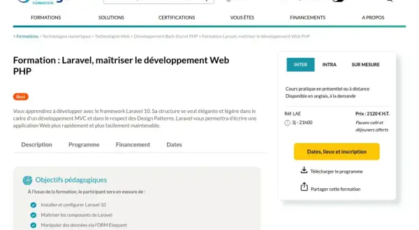 Formation Laravel pour maîtriser le développement Web PHP. Apprenez à créer des applications rapidement, comme avec une php closure.