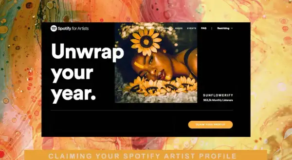 Claiming your Spotify artist profile is easy! This image shows the Spotify for Artists page with a call to action to claim your profile.