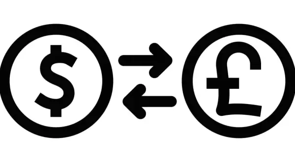 Symbol dolara i funta połączone strzałkami, ilustrujące wymianę walut, czyli co to są dewizy.