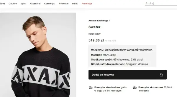 Męski sweter z akrylu, z białym napisem. Akryl materiał wady i zalety: 100% akryl, ale środek to bawełna z akrylem.