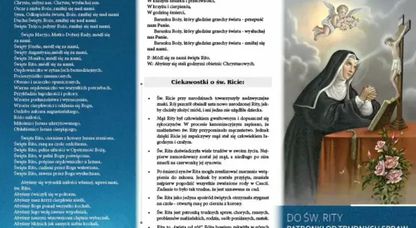Litania do św. Rity, patronki od trudnych spraw, z modlitwą i ciekawostkami o jej życiu.